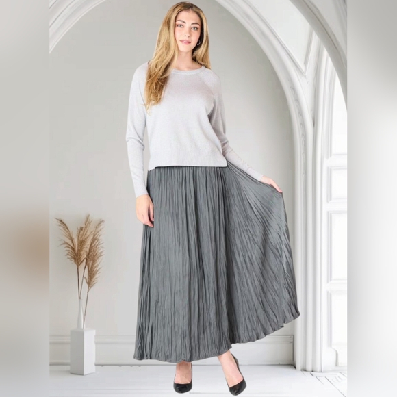 Dresses & Skirts - M🍂Charcoal Gray Maxi A-Line Skirt with Pleats